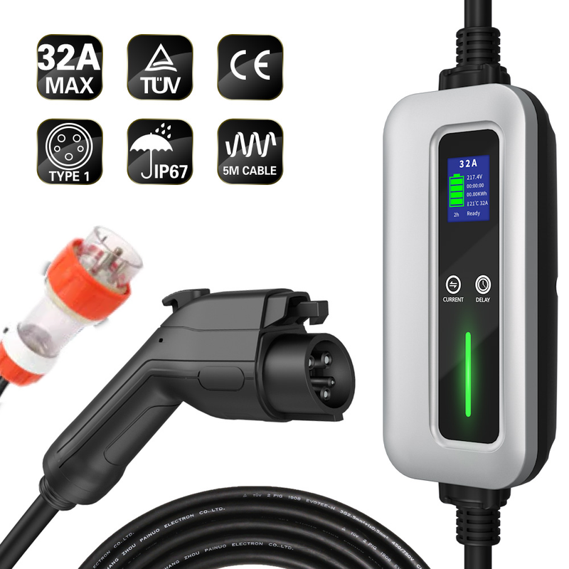 32A Portable EV Charger Type1 Display